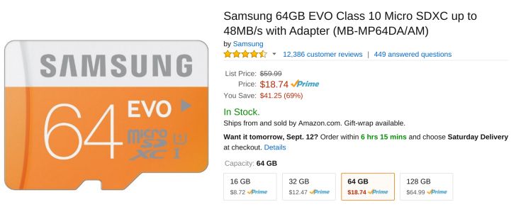 Fotografía - [Actualización: Ahora Sólo $ 17.57] [Alerta Trato] 64GB EVO tarjeta MicroSD de Samsung es un loco bajo $ 18.74 Ahora en Amazon